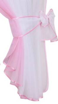 Dekoracyjna podwiązka z woalu obszyta lamówką do firan i zasłon