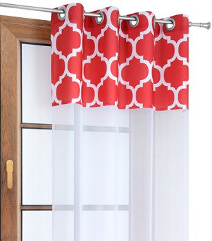 Firana duo z białego woalu i tkaniny w czerwone maroko Rubi 3 wzór A5