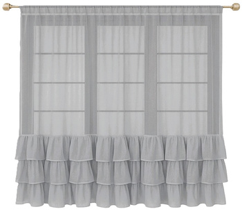 Śliczna firana szara z woalu Carmen II wykończona uroczymi falbanami