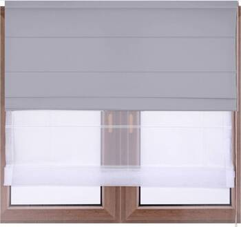 Roleta DUO podwójna rzymska z tkaniny matowej 50 kolorów i białego woalu łańcuszek