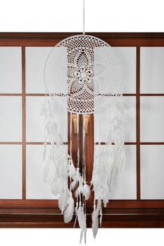 Łapacz snów dekoracja boho na ścianę okno makrama haft wzór 2 biały