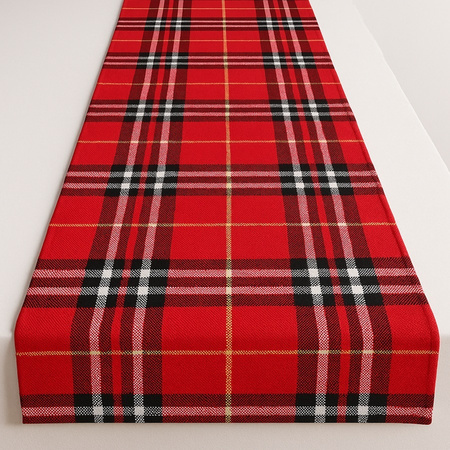 Bieżnik w kratę czerwono bordowy klasyczna dekoracja na stół ławę