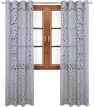Zasłona szara w ażurowe wycinane wzory kwiaty
