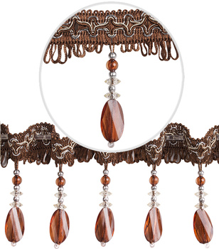 Dekoracyjna taśma z koralikami do firan i zasłon wzór 16 brązowy z srebrnym