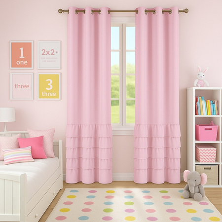 Elegancka zasłona gładka matowa z falbanami Carmen jasno różowa