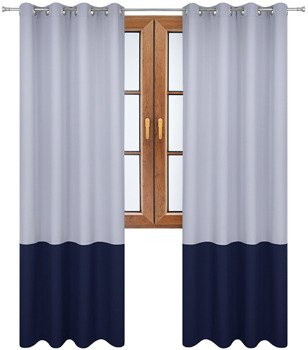 Zasłona duo jasno szara z pasem na dole granatowym Soma