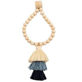 Spinka klamra na magnes boho drewniane koraliki chwosty do firan zasłon niebieskie granat