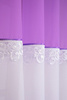 Wiązana firana duo fioletowa z woalu ozdobiona gipiurą Cudka 