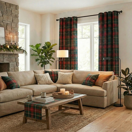 Bieżnik w kratę czerwono zielony klasyczna dekoracja na stół ławę 