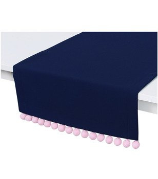 Ozdobny granatowy bieżnik z pluszowymi pomponami