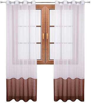 Śliczna klasyczna firana z białego woalu duo pas brązowy Lola