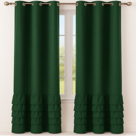 Elegancka zasłona gładka matowa z falbanami Carmen butelkowa zieleń