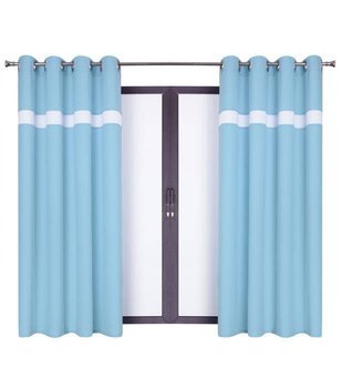 Urocza zasłona trio błękitna pas biały błękitny Maiko wzór 9