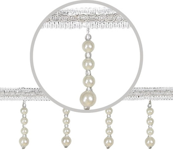 Dekoracyjna taśma z koralikami perłami do firan i zasłon obrusów perełki białe