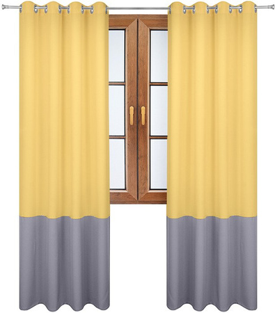 Zasłona duo jasno zółta z pasem na dole szarym Soma