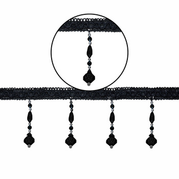 Dekoracyjna taśma z koralikami do firan i zasłon obrusów długi czarny z srebrnym