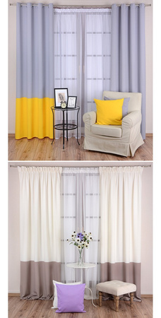 Zasłona duo jasno szara z pasem na dole granatowym Soma