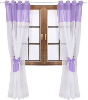 Firana dwukolorowa z woalu wiązana Lethien biało-jasnofioletowa