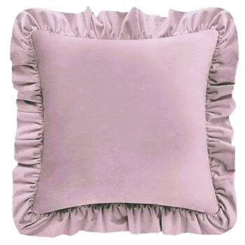 Urocza poszewka welurowa aksamitna z falbanami na poduszkę pudrowy róż