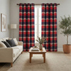 Zasłona w kratę granatowo bordową klasyczna dekoracja okna 