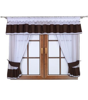 Komplet 2 firany z podwiązką i lambrekinem Lamia gorzka czekolada