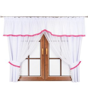 Komplet zasłon i firana z lambrekinem ozdobiony pomponami Lilo X  wzór 7