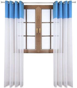 Firana duo z woalu i tkanina matowa niebieska Inez II