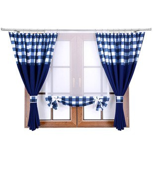 Komplet zasłon z panelem granatowy duo kratka M2 Rubi IX