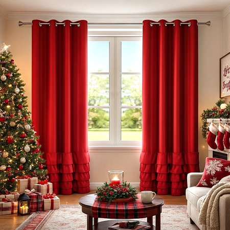 Elegancka zasłona gładka matowa z falbanami Carmen czerwona