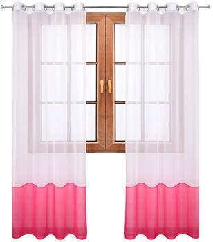 Śliczna klasyczna firana z białego woalu duo pas ciemno różowy Lola