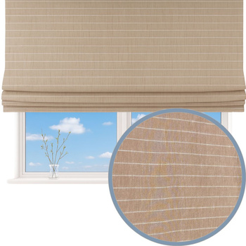 Roleta rzymska lniana len w prążki ciepły beż z naturalnego lnu w poziome paski