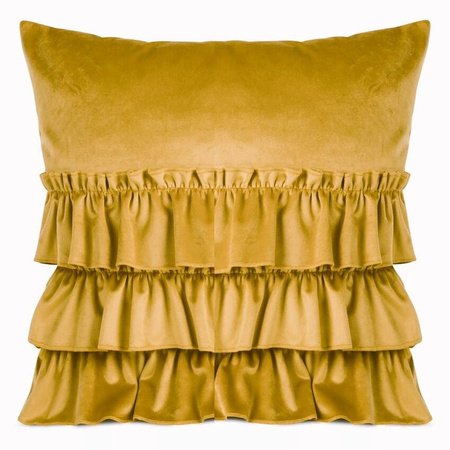 Poszewka welurowa aksamitna z trzema falbanami musztardowa Sale S48