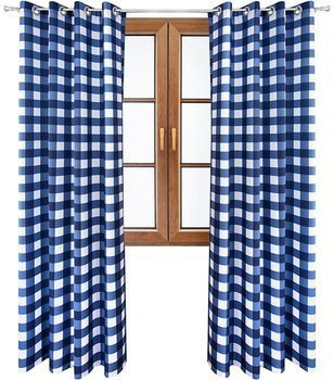 Zasłona w wzory Rubi granatowa kratka wzór M2