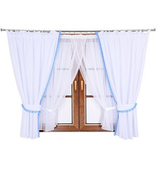 Komplet 2 zasłony z pomponami firana z woalu Lilo 9 wzór 1