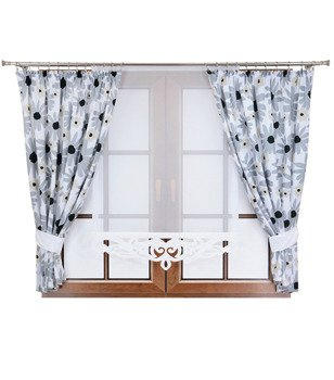 Komplet 2 zasłony szare kwiaty J1 panel z ażurem Rubi V