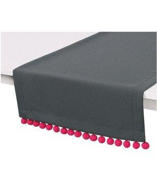 Ozdobny ciemny szary bieżnik z pluszowymi pomponami