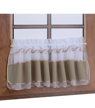 Zazdrostka z woalu i tkaniny matowej beżowo szara Bari z falbanką Sale S50