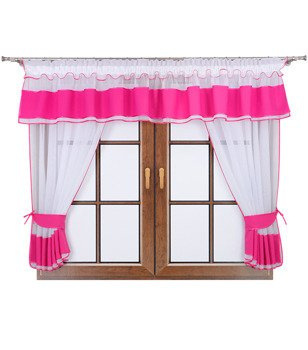 Komplet 2 firany z podwiązką i lambrekinem Lamia ciemny różowy