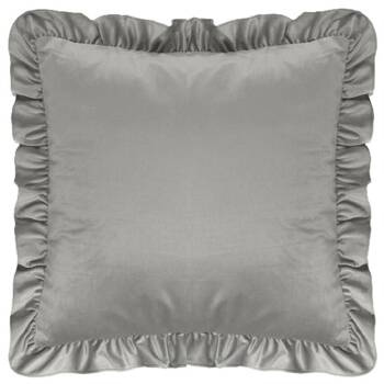 Urocza poszewka welurowa aksamitna z falbanami na poduszkę jasno szara