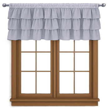 Lambrekin firana z szarego woalu Carmen IV wykończona uroczymi falbanami