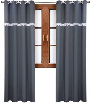 Zasłona ciemno szara ozdobiona gipiurą Ligia wzór 7