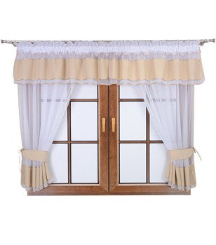 Komplet 2 firany z podwiązką i lambrekinem Lamia beżowy