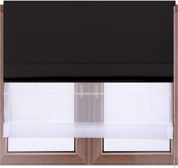 Roleta rzymska DUO z aksamitnego weluru czarna i białego woalu łańcuszek