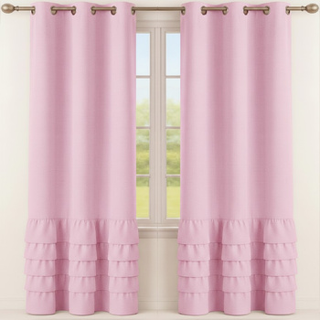 Elegancka zasłona gładka matowa z falbanami Carmen jasno różowa