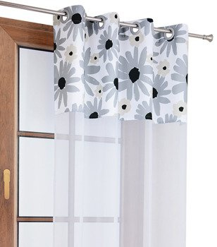 Firana duo z białego woalu i tkaniny w kwiaty Rubi 3 wzór J1