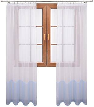 Śliczna klasyczna firana z białego woalu duo pas błękitny Lola