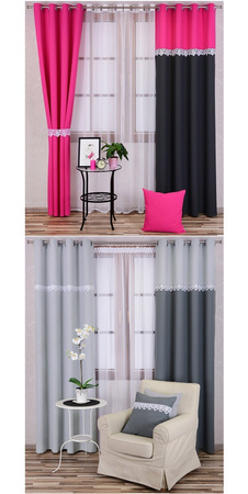 Zasłona ciemno szara ozdobiona gipiurą Ligia wzór 7