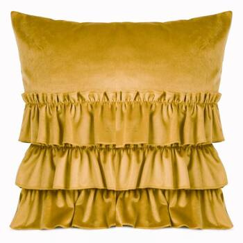 Romantyczna poszewka welurowa aksamitna z trzema falbanami musztardowa