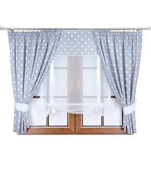 Komplet 2 zasłony szare groszki E1 panel z kokardkami Rubi IV kropki