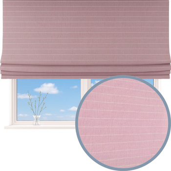 Roleta rzymska lniana len w prążki jasno różowa z naturalnego lnu w poziome paski